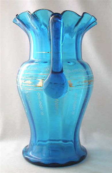 Victorian enameled blue pitcher set, 3 p.  