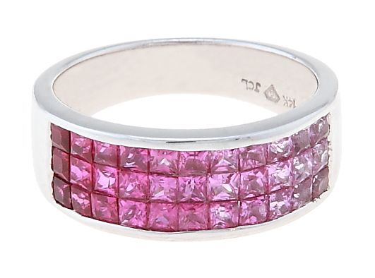 14K WHITE GOLD 4 SHADE OF PINK TOPAZ CIGAR BAND RING  