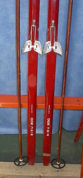 Wooden 73 Skis + Bamboo Poles Great to Use for Decor  