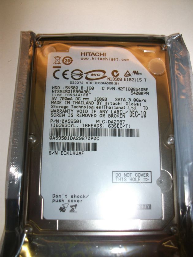 Hitachi Travelstar 160GB 2.5 SATA 5400RPM SATA 2.5 HTS545016B9A301 