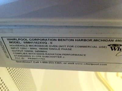   WMH1162XVQ 30 1.6 cu. ft. Over the Range Microwave Oven White  