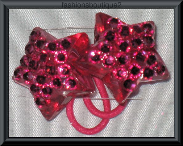 PONYTAIL HOLDER FUCHSIA ACRYLIC STARS & ACRYLIC GEMSTONES  