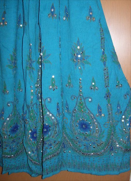 Turquoise Gauze SKIRT Embroidery & Sequins Small/XL 2X/4X  