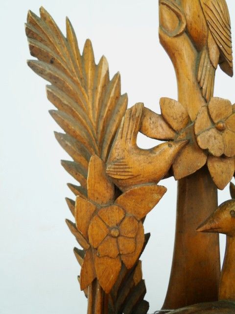 Antique 19 20C. American Folk Art Carved Wood Bird & Fern Diorama 