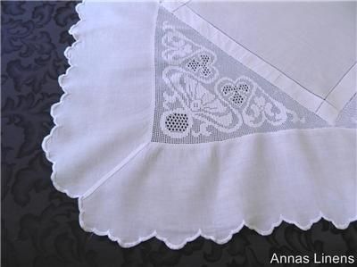 Antique Linen Tablecloth Filet Crochet Lace Art Nouveau  