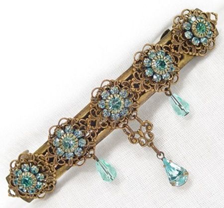 Aquamarine Swarovski Crystal Teardrops Barrette  