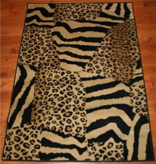   Leopard Skin Print Stripes Black Tan Area Rug Rugs New Zebras Leopards