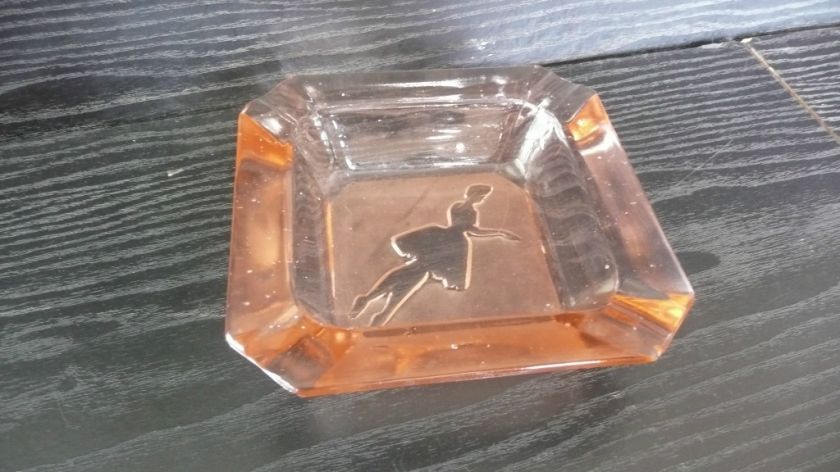 LOVELY PINK DEPRESSION GLASS ASHTRAY ~ BALLET DANCER PROFILE  