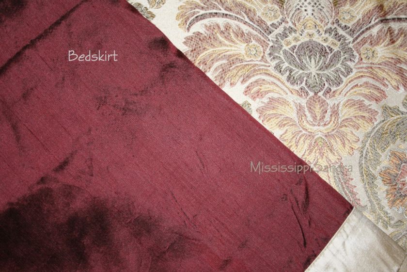 NEW Waterford Delaney Silk QUEEN Bedskirt Red Wine Gold  