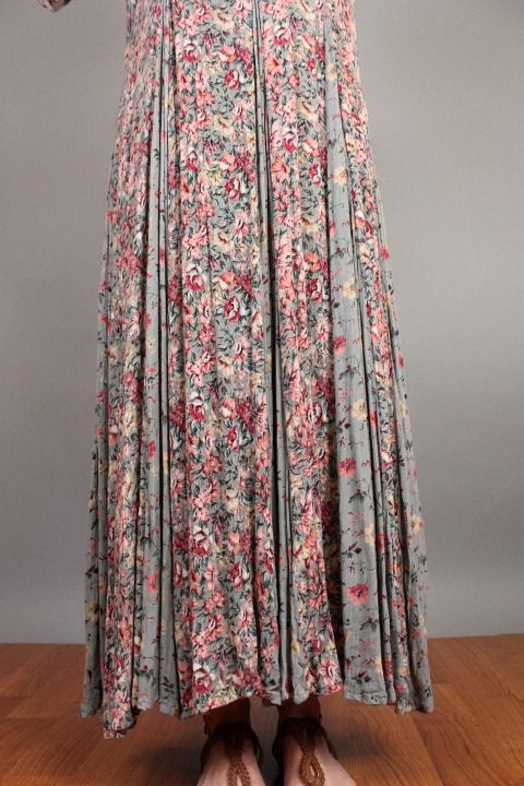 vtg 80 ENGLISH ROSE Floral SHEER Panel Draped Sweep Gypsy Grunge Maxi 