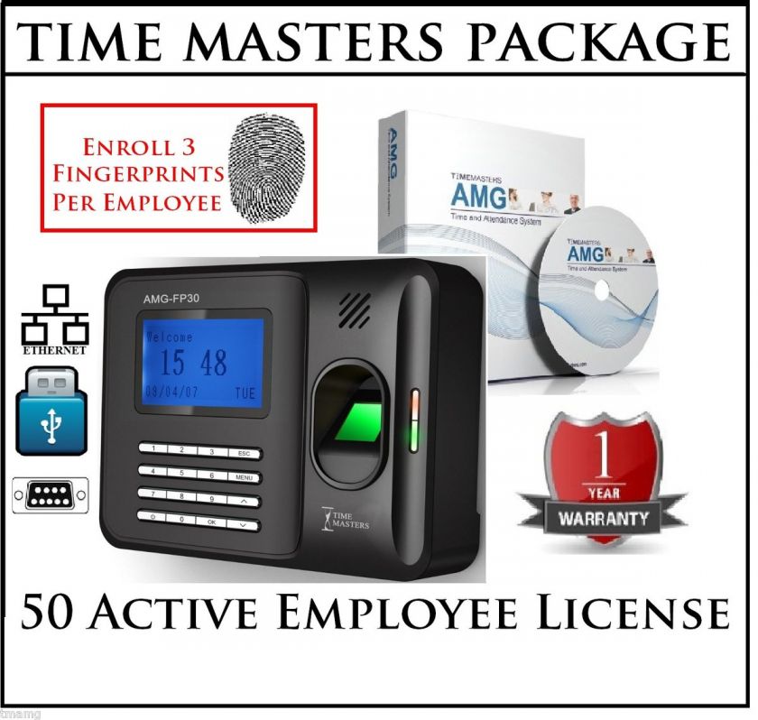 FP30 BIOMETRIC FINGERPRINT PAYROLL TIME CLOCK w/25 EMPLOYEE SOFTWARE $ 