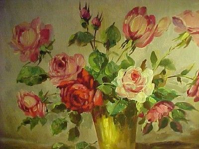 ORIGINAL OIL PAINTING OF ROSES OLD  