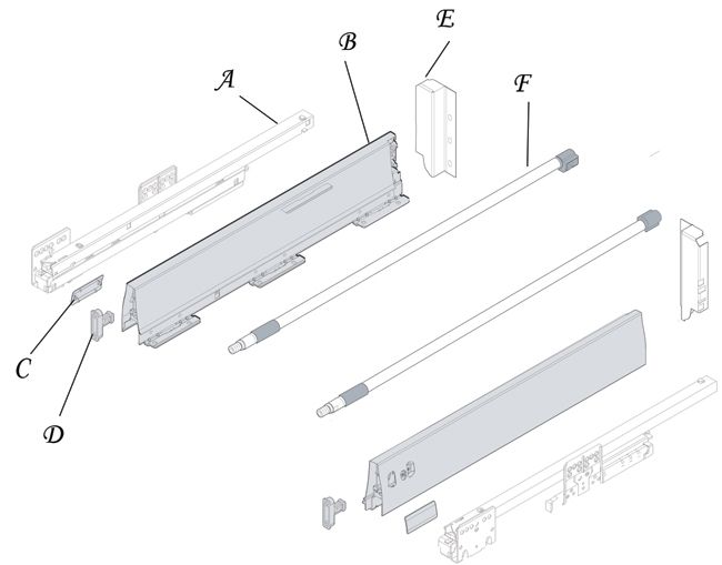 20 Double Steel Wall Soft Close Drawer Slide 6 1/2 H  