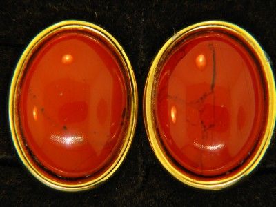   JOSEPH MAZER BROWN JASPER GOLD TONE CLIP VINTAGE EARRINGS  