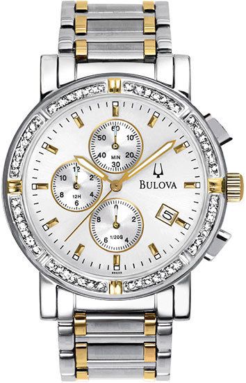 Bulova 98E000 Mens Watch Two Tone Chronograph Silver Dial with 