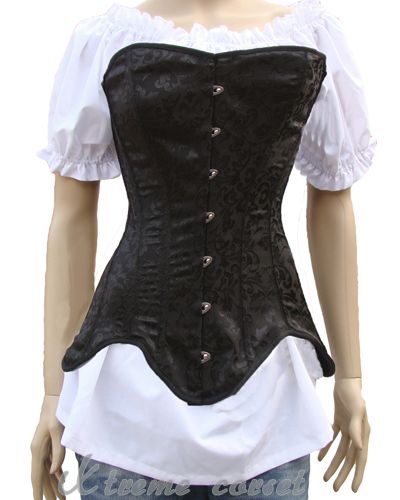 Long Line Black Jacquard Corset Back Lacing Bustier  