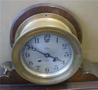 Superb antique CHELSEA ships clock mantel with wood stand w/o  