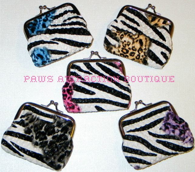 FAUX LEATHER Mini Coin Purse Lipstick Case Purses LEOPARD ZEBRA WILD 