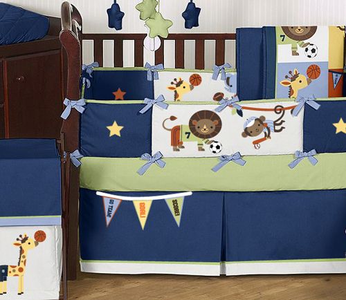 SPORTS ANIMAL ROOM COLLECTION BOY BABY BEDDING 9pc CRIB SET FOR 