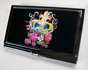 FLEUR DE LIS CROWN FLOWERS TATTOO BUSINESS CARD HOLDER  