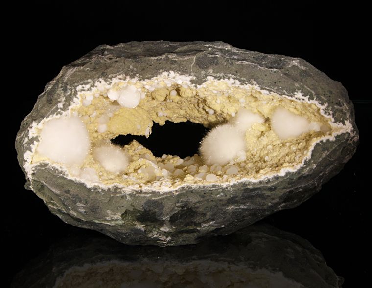 Puffball OKENITE Crystal Balls In Basalt GEODE  