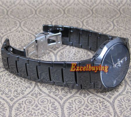 NEW Sapphire Crystal Black Ceramic Mens Watch 8025M  