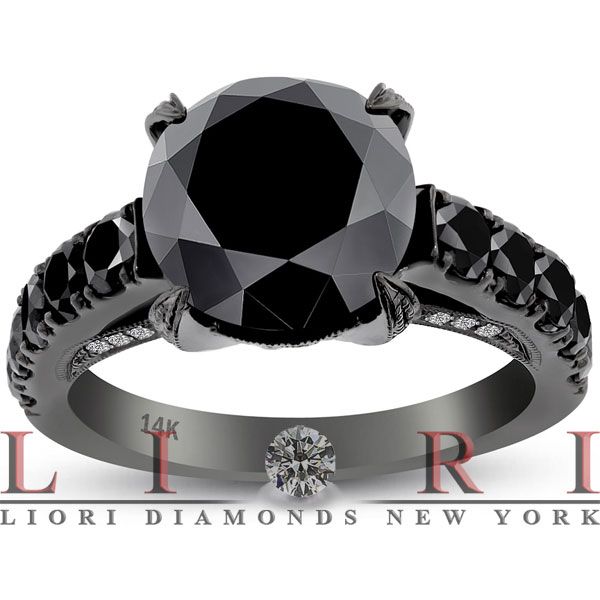 59 CARAT CERTIFIED BLACK DIAMOND ENGAGEMENT RING 14K  