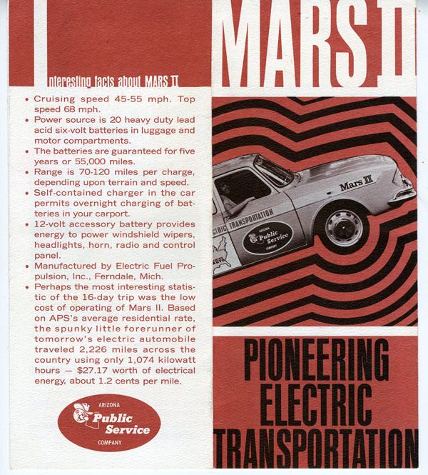 Rare 1967 Mars II Electric Car Auto Brochure Arizona  