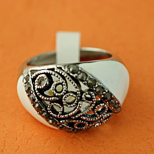   White GP Vivid Enamel Gemstone Zircon CZ Ladys Cocktail Ring  