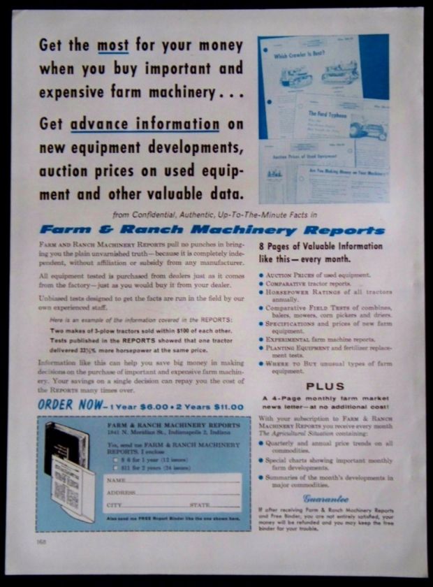 Vintage 1958 Farm & Ranch Machinery Reports Magazine Ad  