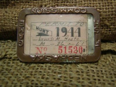   1944 Hunting License  Antique Nebraska Fish Fishing Game Hunt Permit