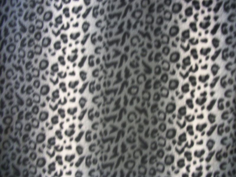 Leopard fleece fabric by the yard grey blk white print  