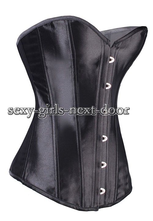 Goth Black Satin CORSET Gorgeous BustierClubwear S A074_black