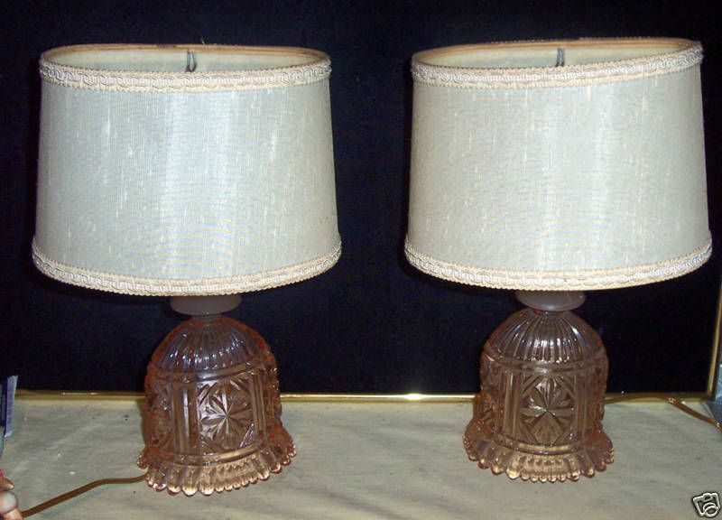 Pink Cut Depression Glass Bedroom Lamps (2) UNIQUE  