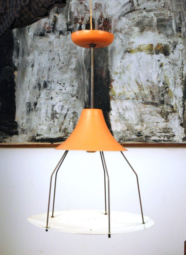 French Hanging Light Fixture Brass Aluminum Eames VNTG  