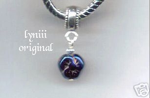 BLUE IRIS PANSY FLOWER* EUROPEAN BEAD CHARM ~lyniii~  