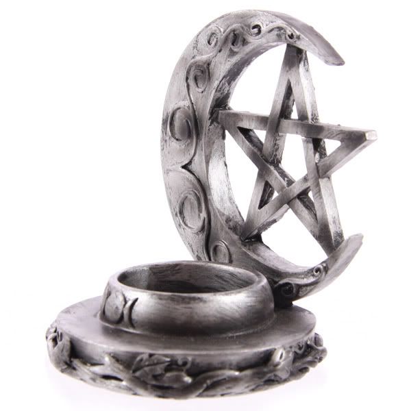 PENTAGRAM & MAGIC MOON PEWTER EFFECT T LITE HOLDER BNIB  