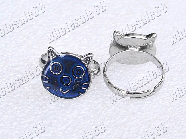   lots 50pcs charm cat head mood wafer silver P rings Fashion NEW  