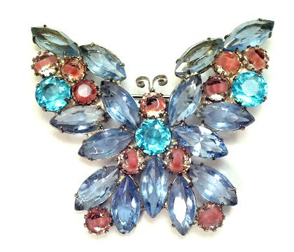 Vintage Large Brooch Pin Open Back Rhinestone Butterfly Figural 