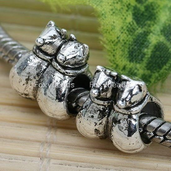 5P Tibetan Silver Cats Large Hole Spacer Bead Fit Charm  