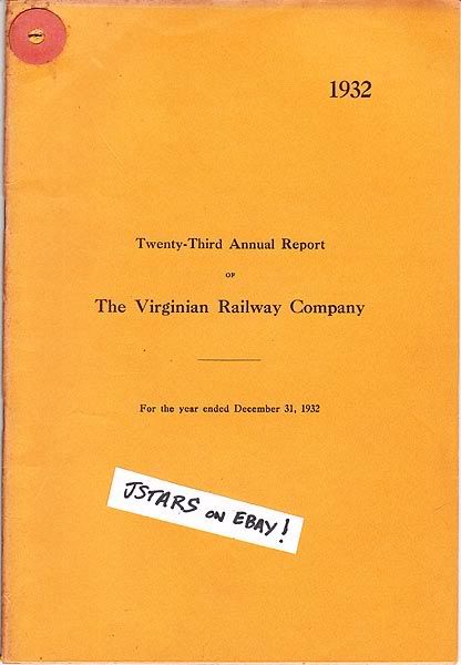 1929   1940 VIRGINIAN RAILWAY COMPANY ANNUAL REPORTS, N&W, NORFOLK, VA 