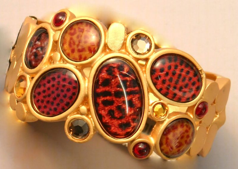 CHICOS BRACELET DESIGNER GOLD CUFF LEOPARD CRYSTALS AW  