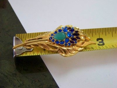   FEATHER Rhinestone Brooch LIZ CLAIBORNE Gold Purple Blue Green Pin