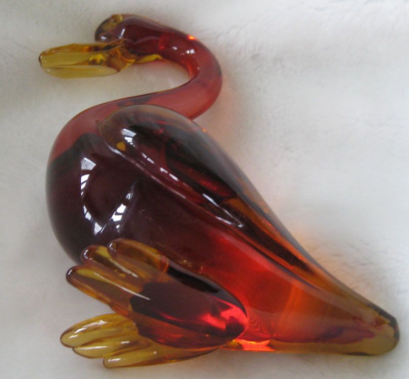 VINTAGE MURANO ART GLASS AMBERINA DUCK STATUE FIGURINE  