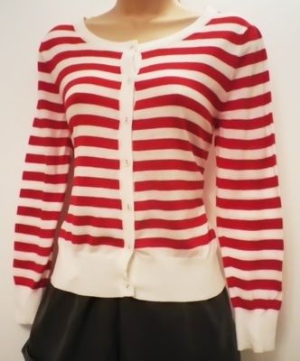 Vintage 1950s Style Pin Up Rockabilly Nautical Striped Cardigan 14 