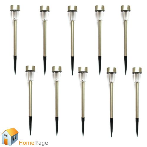 10pcs Outdoor Home Garden Steel Solar Powered Path Light White LED 