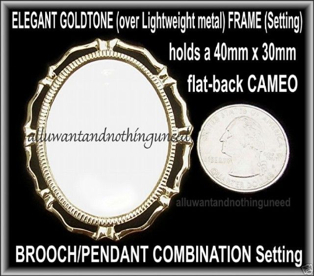 GOLDTONE 40 x 30mm CAMEO SETTING FRAME PIN PENDANT AC  