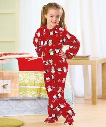 Girls Footed Fleece Penguin Pajamas Zip Up Sleepwear Medium 6/8 