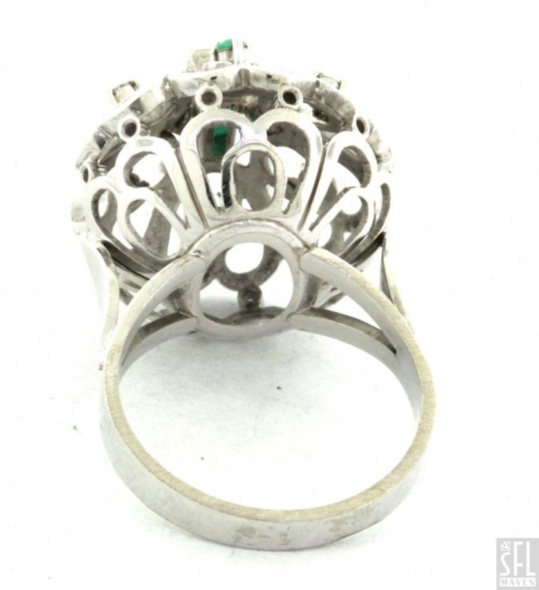 HEAVY 14K WHITE GOLD .76CTW DIAMOND/EMERALD DOME COCKTAIL RING SIZE 7 