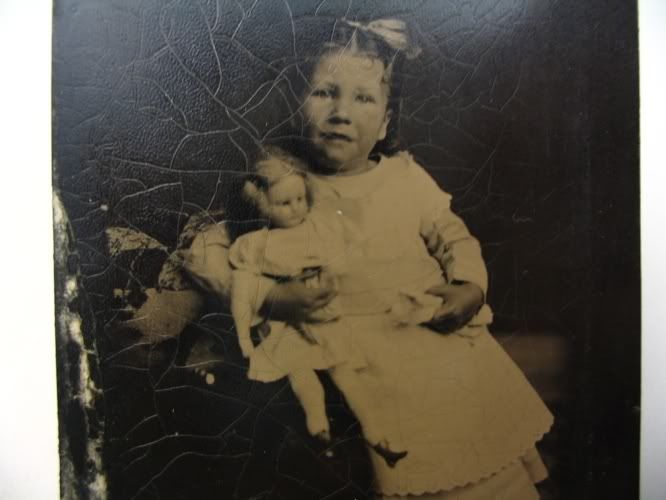 Girl w Antique Doll Tintype Photograph  